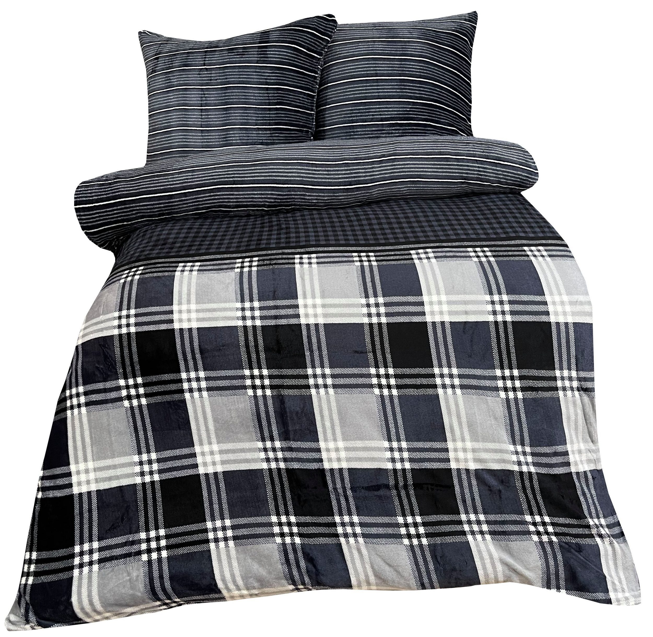 One Home Bettwäsche Winter Cashmere Touch, Fleece, 4 teilig, flauschig warmes Teddy Plüsch, kariert Normalgröße – Bild 2 von 5