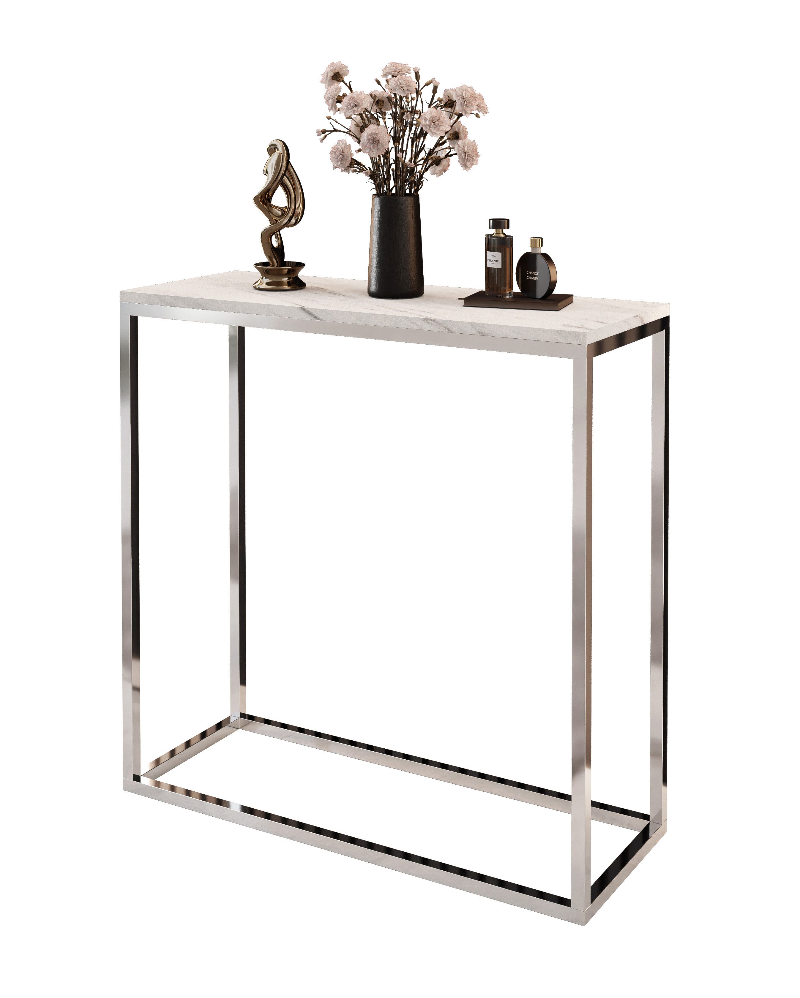 Lookway Konsolentisch MODERN LEVANTO mit silberfarbenem, verchromtem Gestell (1x Konsole), Breite: 80/100 cm
