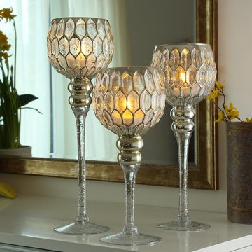 MARELIDA Windlicht Kerzenhalter Kelch Glas Windlicht H: 30,5cm/34,5cm/40cm gold 3er Set (3 St)