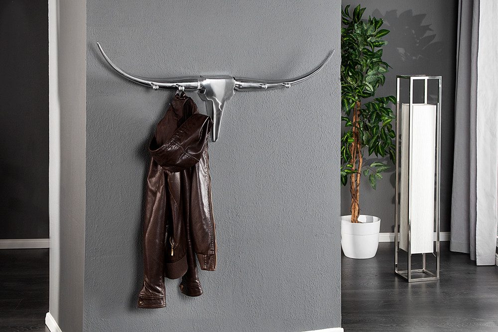 riess-ambiente Wandgarderobe BULL 100cm silber, Metall · Stierkopf · Modern Design · Garderobe · Wanddekoration