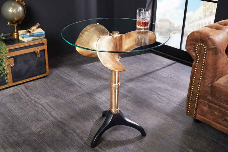 riess-ambiente Beistelltisch OCEAN Ø75cm gold / transparent / schwarz (Einzelartikel, 1-St), Wohnzimmer · Glas · Metall · rund · Schiffsschraube · Maritim