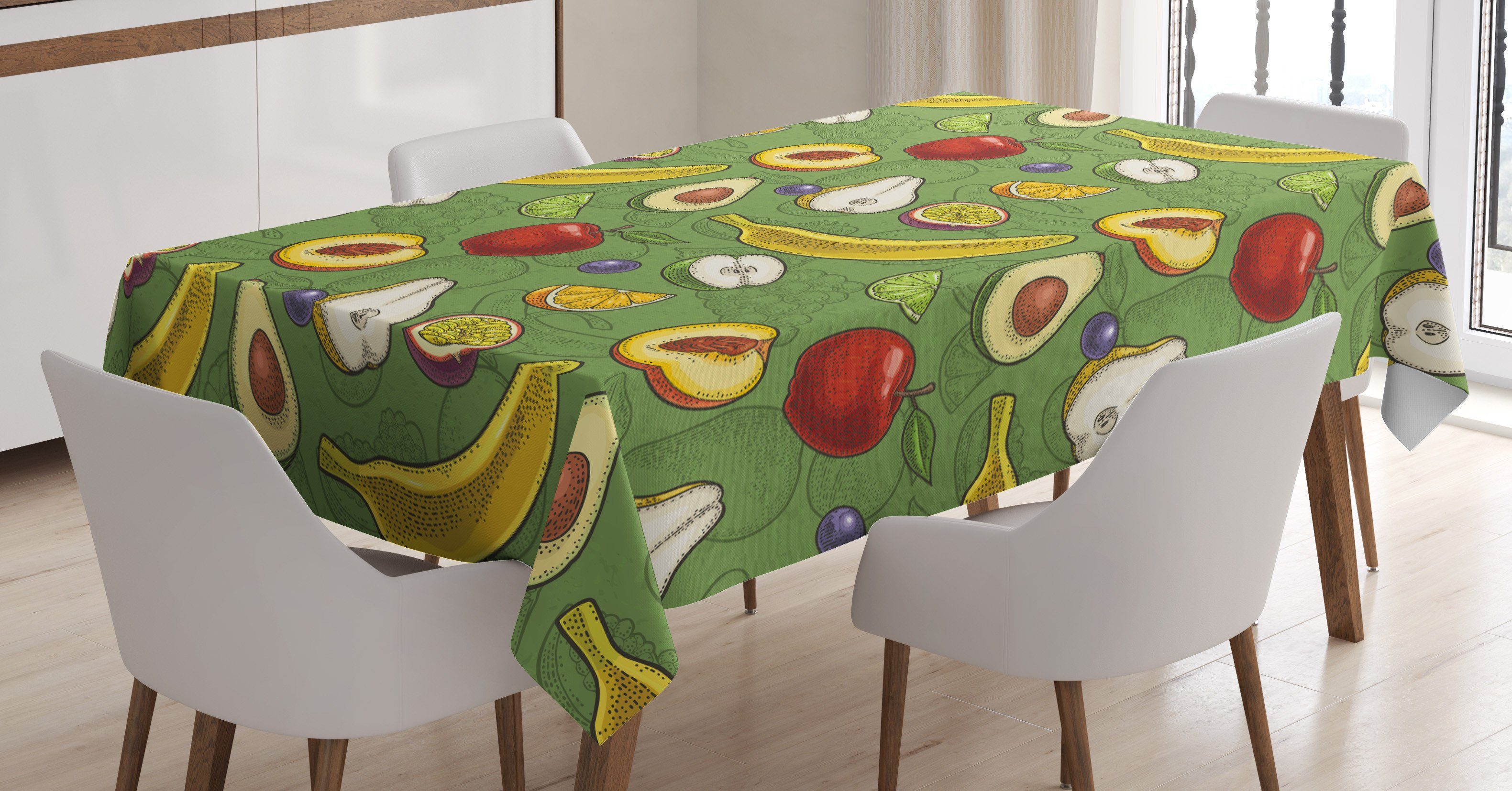 Abakuhaus Tischdecke Farbfest Waschbar Für den Außen Bereich geeignet Klare Farben, Früchte Avocado Äpfel Banana Lime