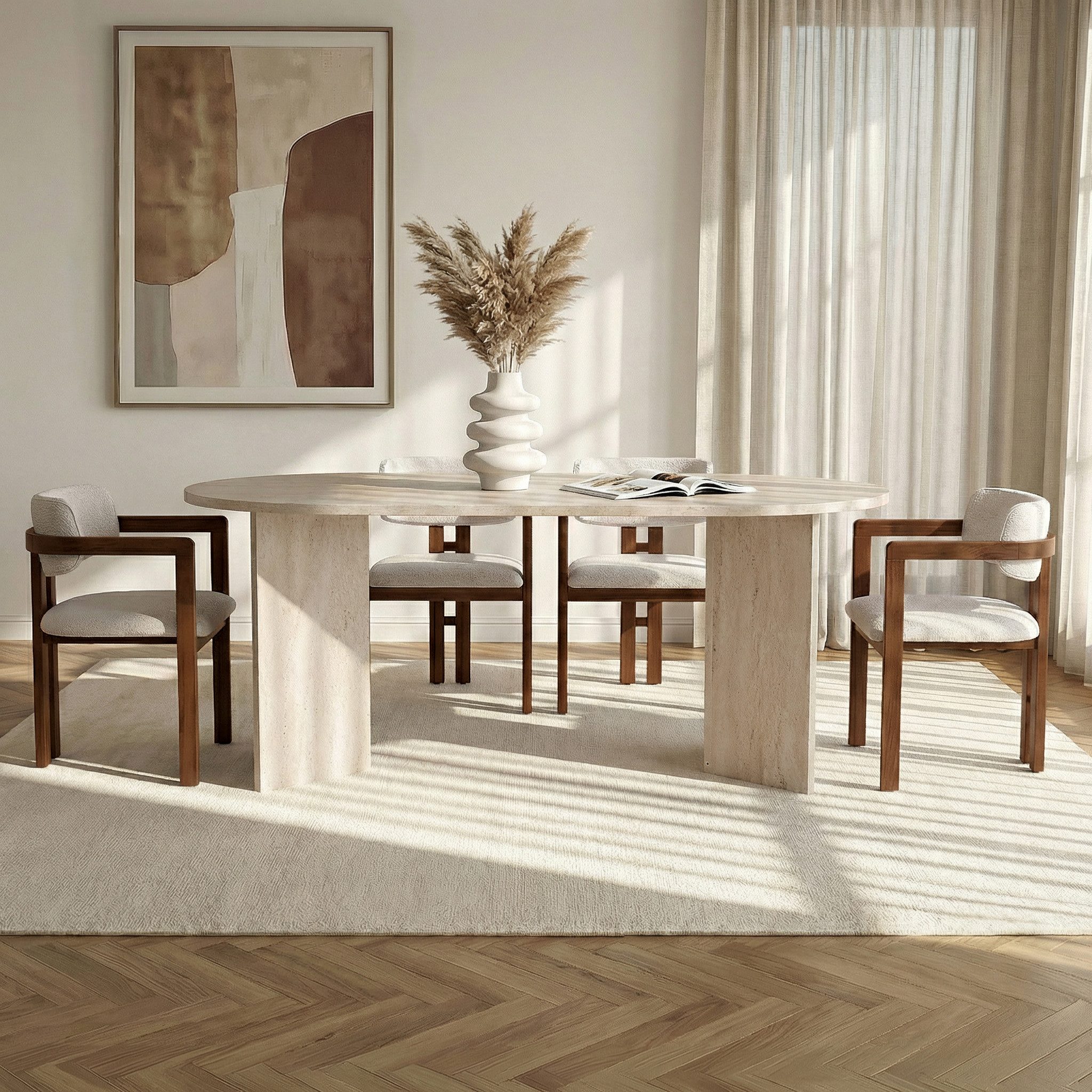 Skye Decor Essgruppe Sablin Modern 4 Japandi Set, (Set, 5-tlg., 1 Tish,4 Stühle), bestenend aus 4 Stühl und 1 Tish Modern Esszimmer Set