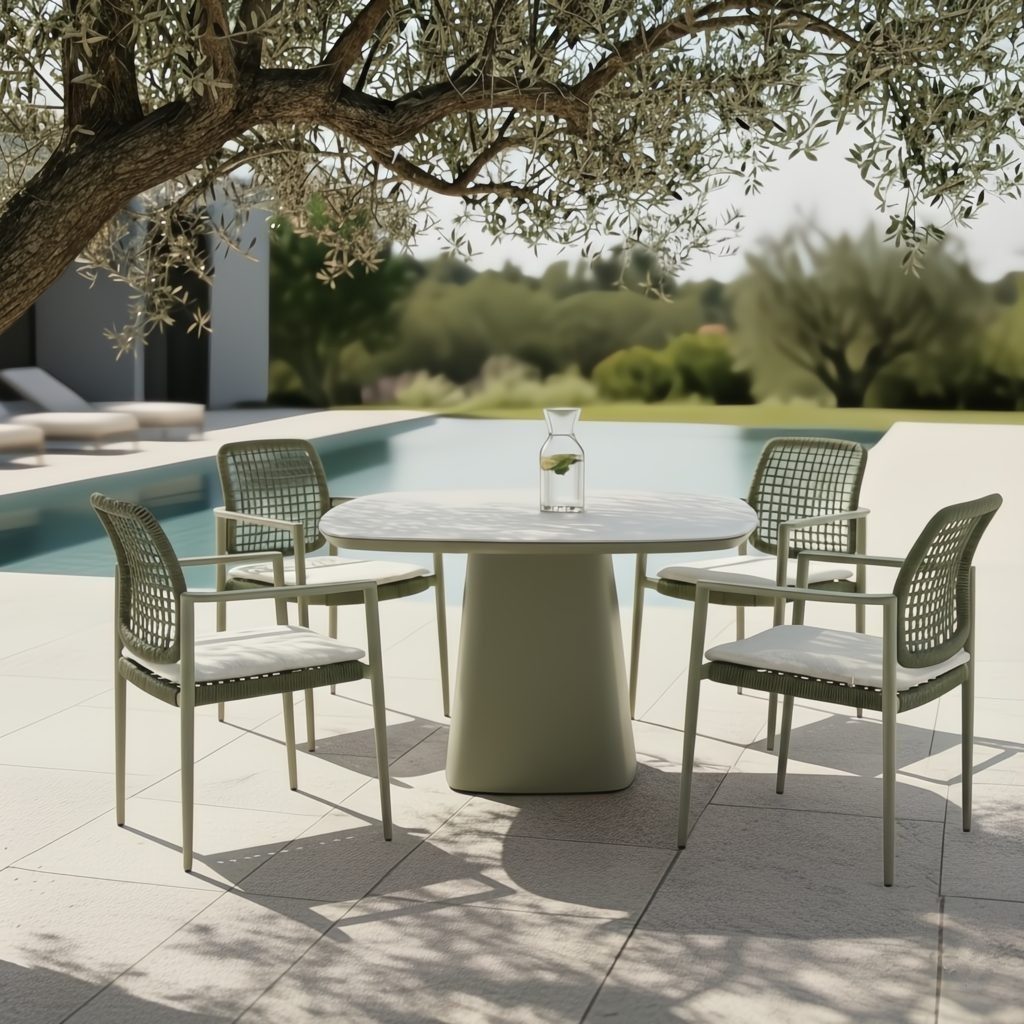 CASA DOMA Gartentisch Lioni, 120x120 cm, Tischplatte Sinterstein, Gestell Aluminium moosgrün