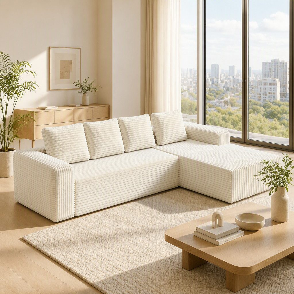 MIBODE Ecksofa Cloud Ecksofa L-Form Chaiselongue Beige