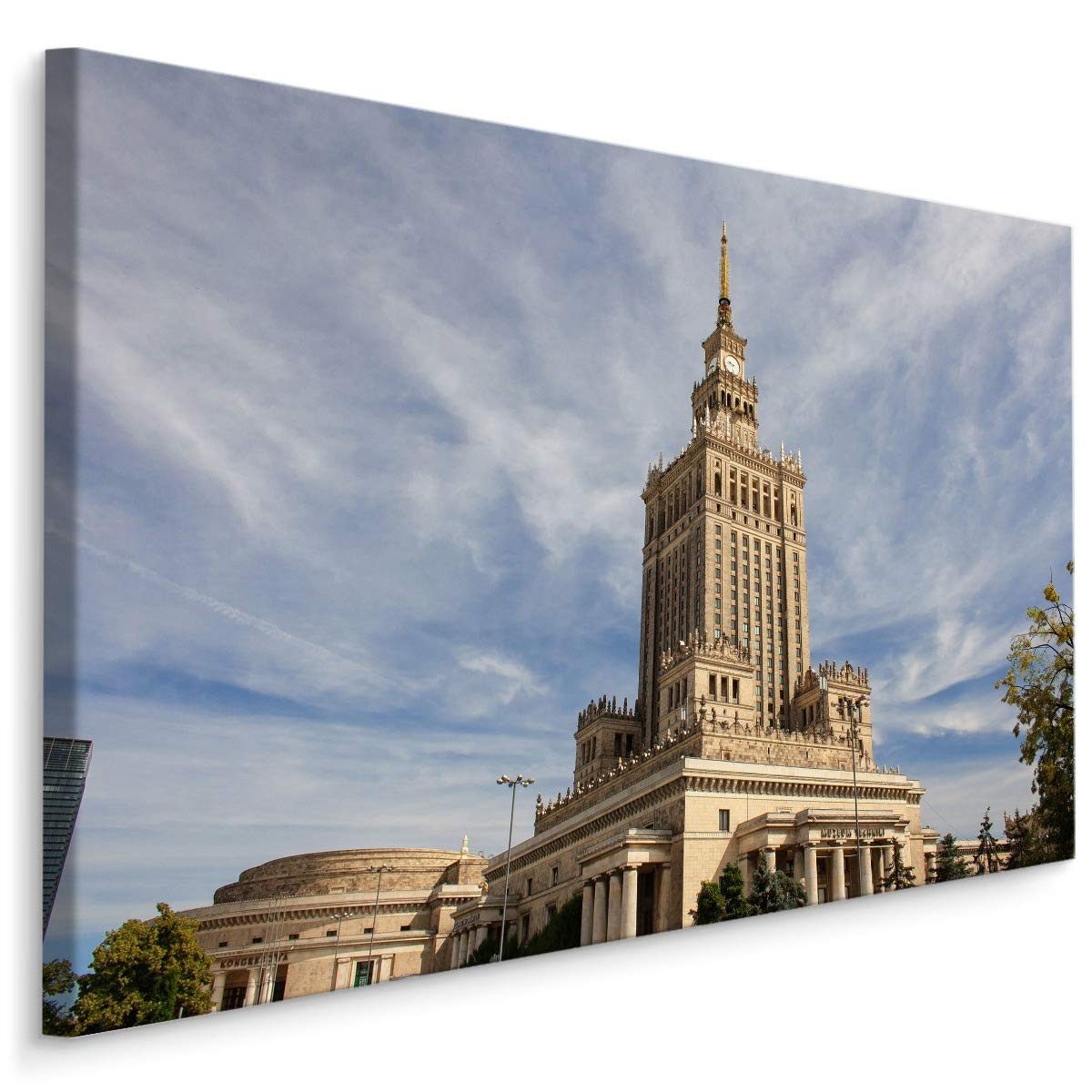 Muralo Leinwandbild Architektur – Leinwandbild Wandbild Kunstdruck Wohnzimmer, Gebäude (1 St), Warschau – Stadt – Architektur, 70 x 50 cm, aufhängefertig