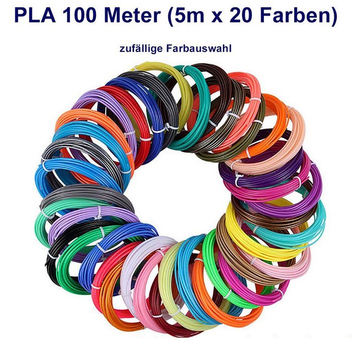 TPFNet 3D-Drucker-Stift PLA-Filament SetZubehör für 3D Drucker Stift - 3D-Malerei Kinderspielzeug Farb Set PLA Filament 100m (5M x 20 zufällige Farben)