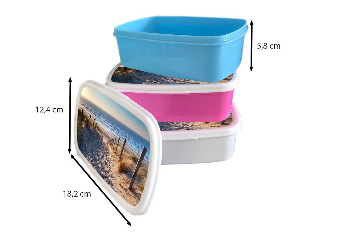 Kunststoff, Brotdose - - Erwachsene, rosa Snackbox, Lunchbox Kunststoff MuchoWow Sommer, Sand Strand Brotbox für - Düne Meer - (2-tlg), Kinder, Mädchen,