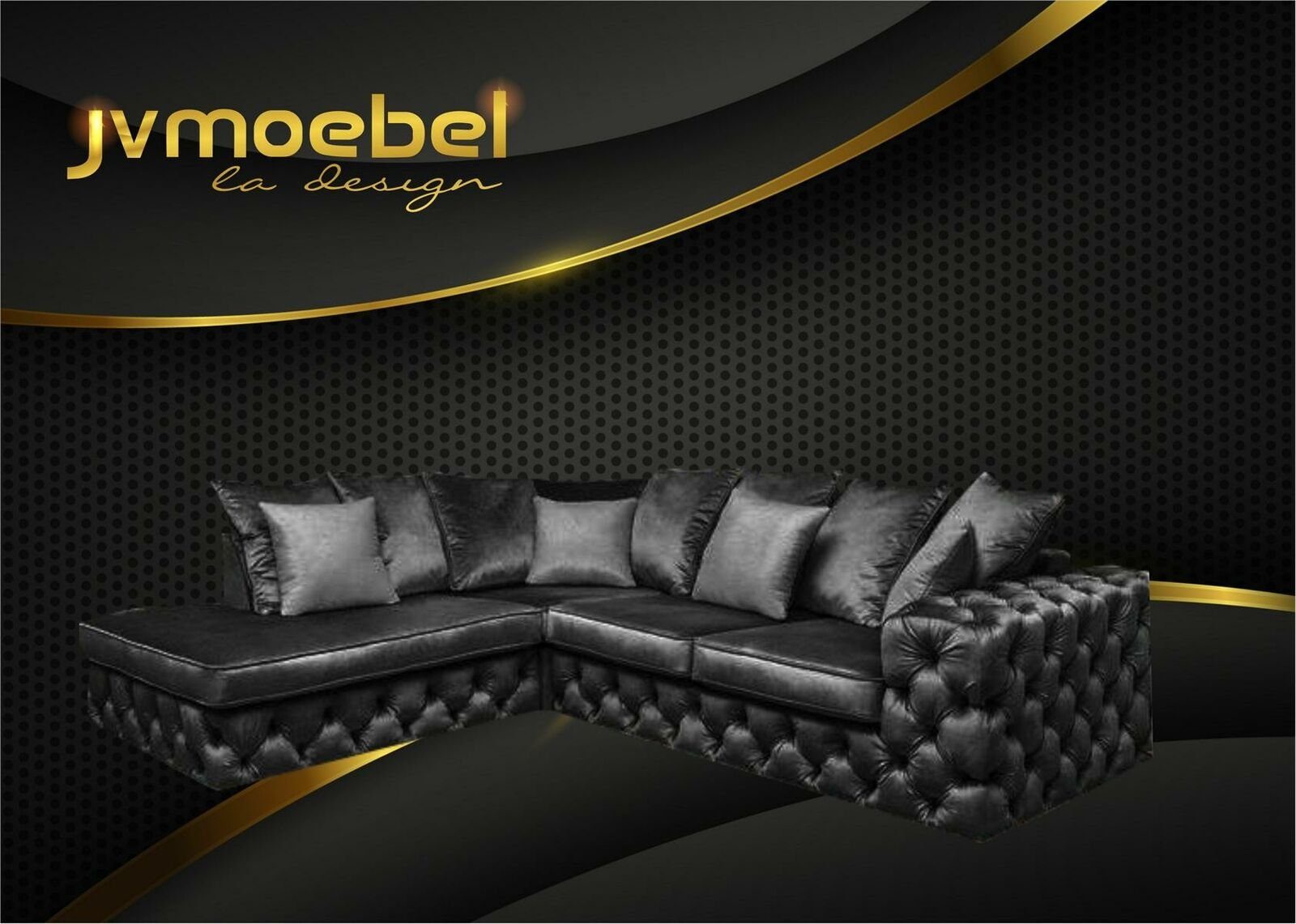 JVmoebel Ecksofa, Chesterfield L-Form Ecksofa Couch Polster Textil Garnitur Sofa Schwarz