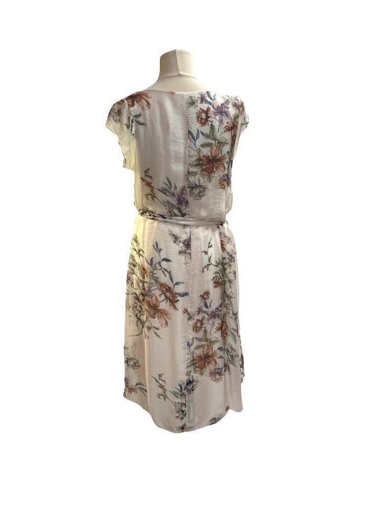BZNA Sommerkleid Seidenkleid Sommer Herbst Weiß Kleid mit Blumen Muster