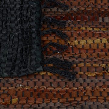 Läufer Flickenteppich aus Leder & Baumwolle, relaxdays, Höhe: 5 mm, Braun, 70 x 140 cm