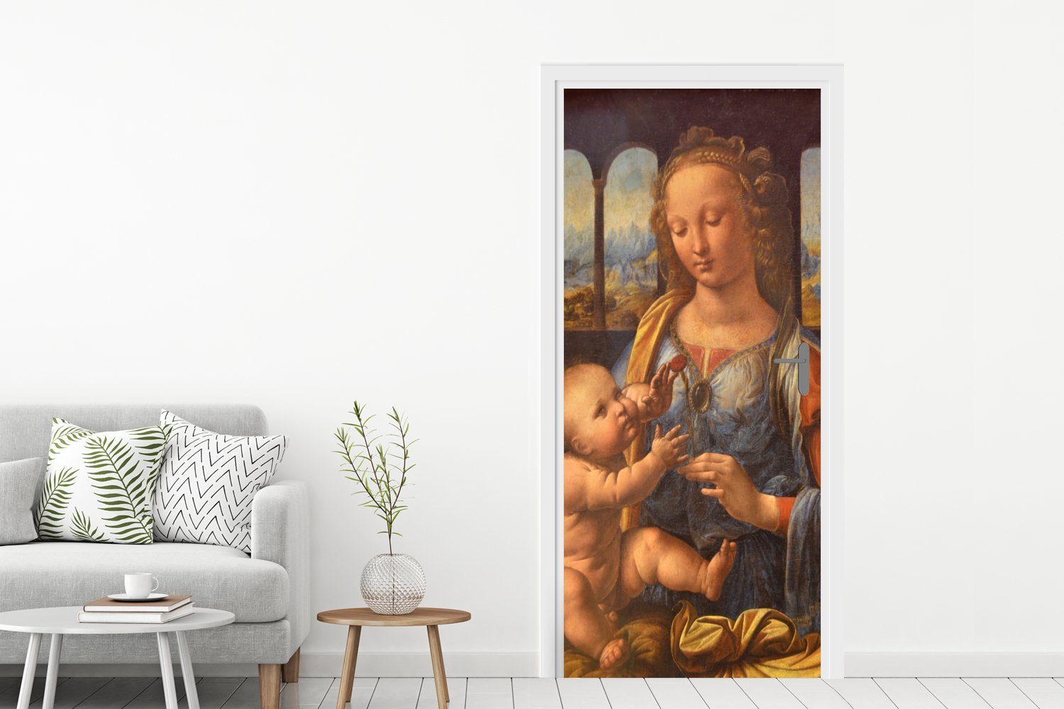 MuchoWow Türtapete Madonna Vinci, Tür, (1 75x205 Matt, Türaufkleber, da Nelke der cm St), Leonardo - bedruckt, für mit Fototapete