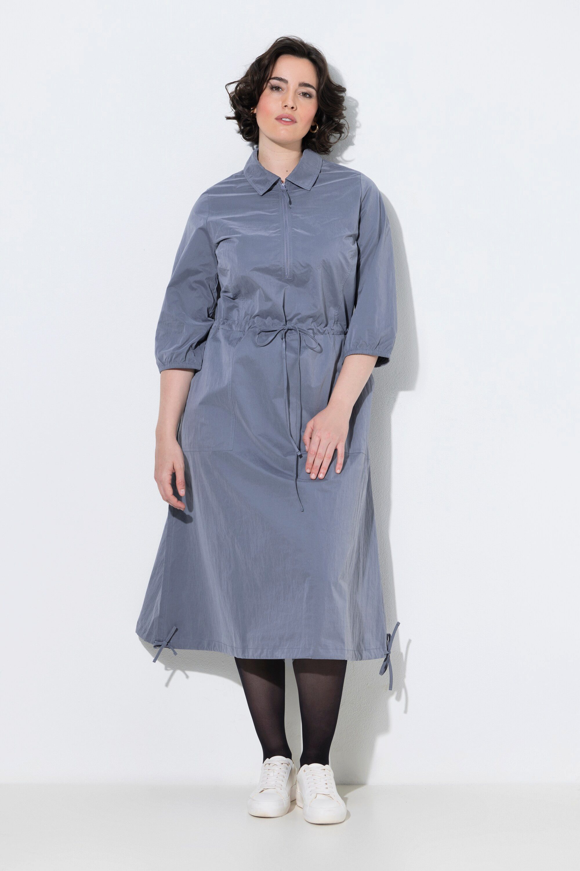 Ulla Popken Jerseykleid Midikleid Tunnelzug A-Linie Hemdkragen 3/4-Arm