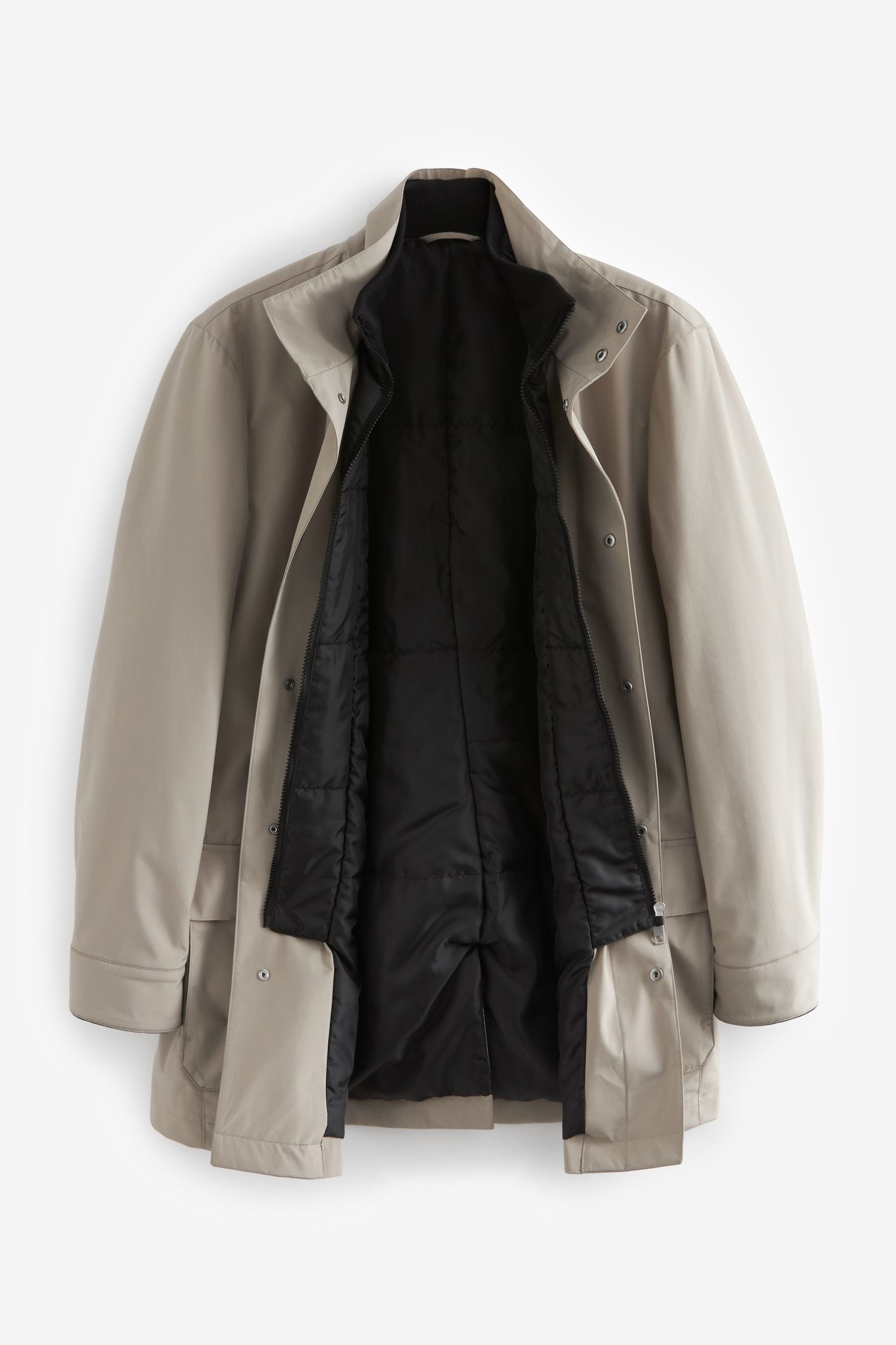 Next Regenmantel Trichterkragen, (1-tlg) Wasserabweisende Grey Jacke, Taschen Light 4