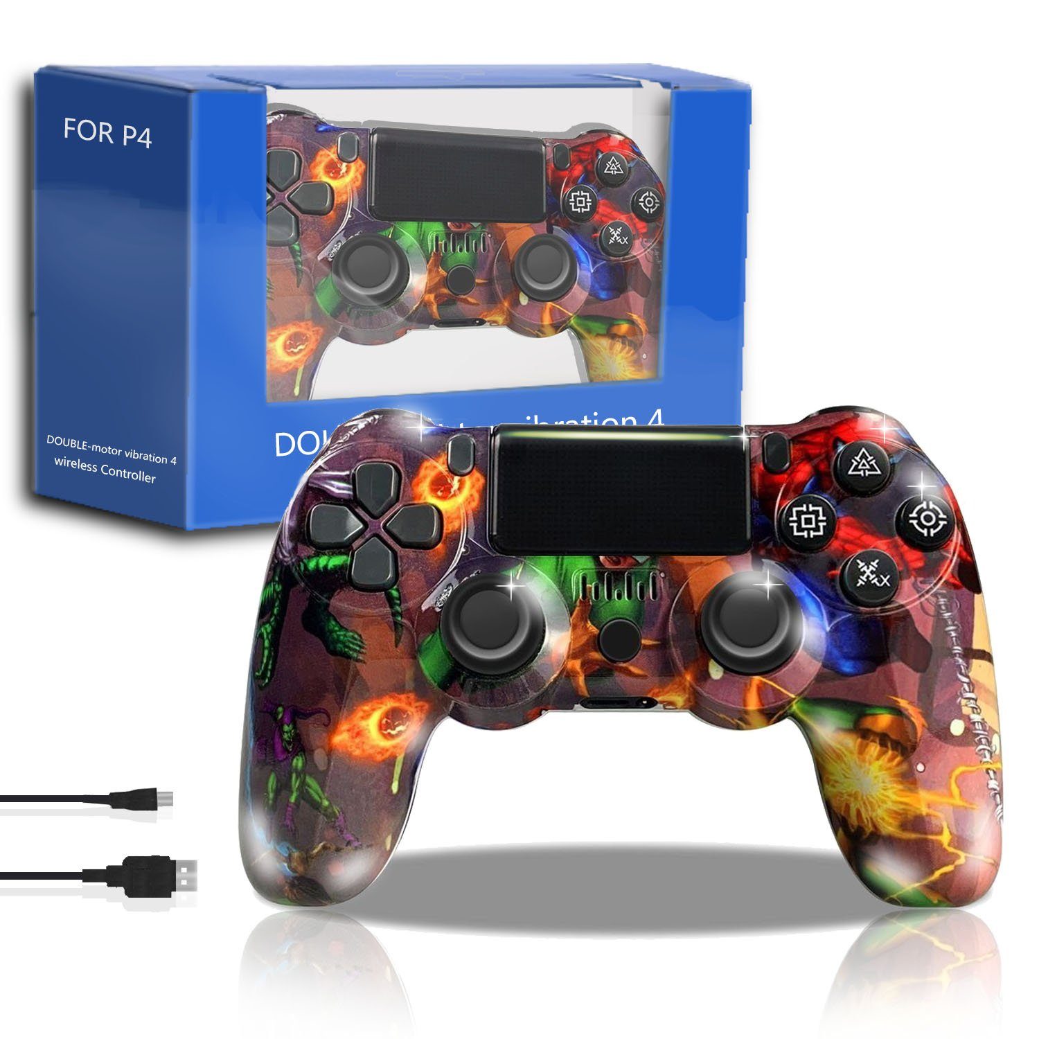 Tadow Gamepad, Game Controller, Wireless Controller für PS4 PlayStation 4- Controller (Bluetooth Gamepad, drahtlose,Verdrahtete Verbindung,  Doppelmotorische Vibration, 600mAh Batterie)
