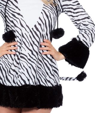 Karneval-Klamotten Kostüm Zebra Tierkostüm Damen mit Kapuze, Damenkostüm Zebrakleid Erwachsene Karneval