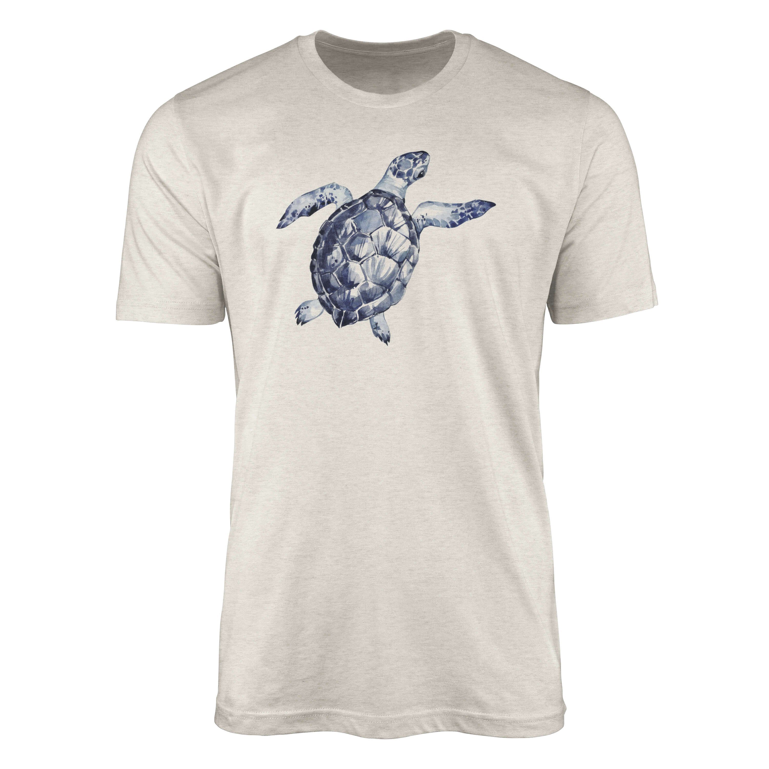 T-Shirt 100% T-Shirt Wasserfarben Motiv (1-tlg) Shirt Nachhaltig Art Herren Ökomo gekämmte Sinus Bio-Baumwolle Seeschildkröte