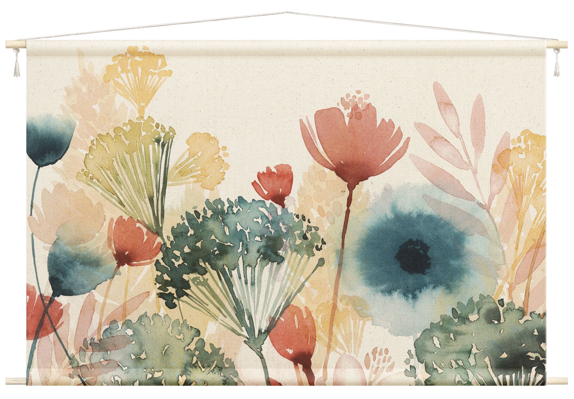 Bilderdepot24 Wandteppich modern Blumen Aquarell Landhaus weiss, rechteckig, Höhe: 2.6 mm, großes Wandbild aus Natur-Baumwolle Wandbehang Stoffbild Tuch Wollseil