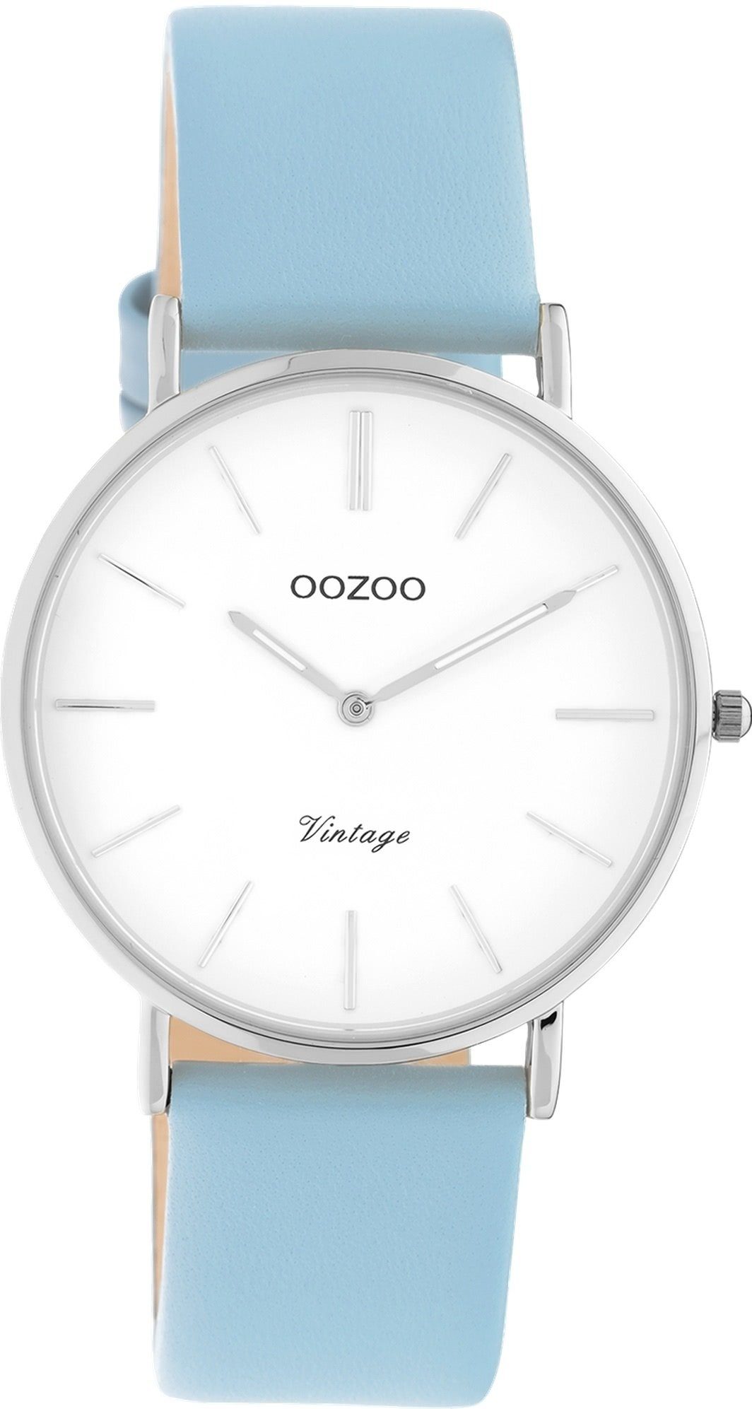OOZOO Quarzuhr Oozoo Damen Armbanduhr hellblau Analog, (Analoguhr), Damenuhr rund, mittel (ca. 36mm) Lederarmband, Casual-Style