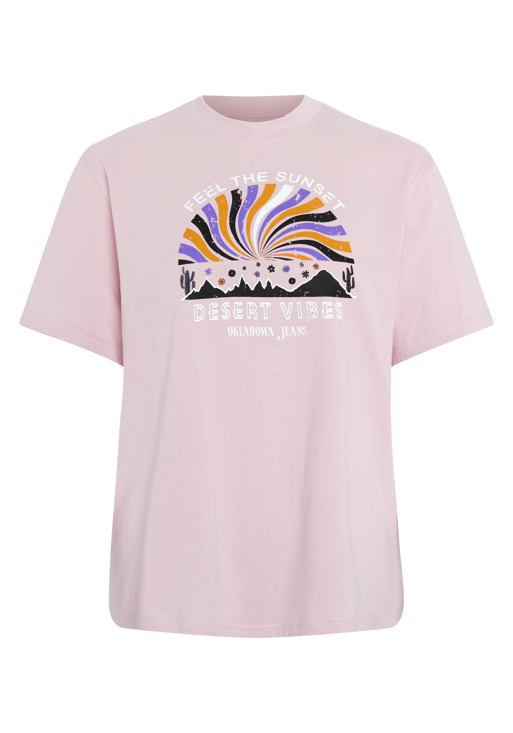 Oklahoma Jeans mit Desert-Motiv 14-2305 Nectar Print-Shirt Pink