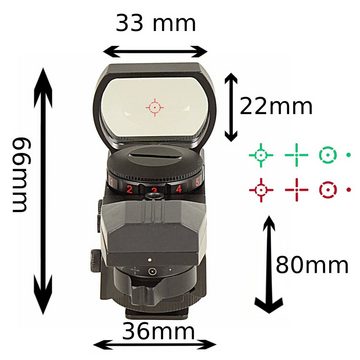 Minadax Aufstecksucher Red Dot Punkt Visier für Kameras + Adapter, 33mm Sichtfeld, Tierfoto