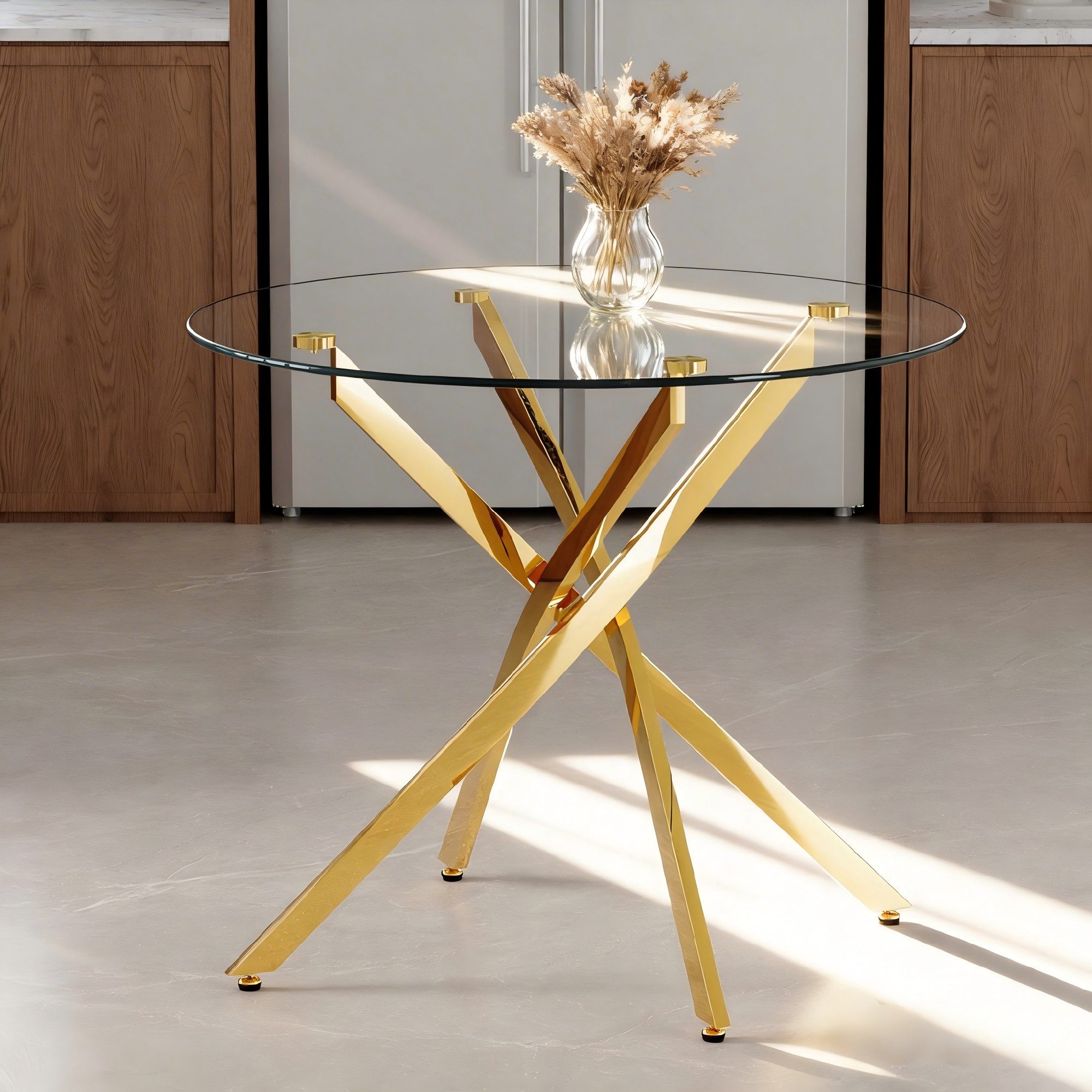 JUFU Glastisch Esstisch Küchentisch Couchtisch Konferenztisch platzsparend (1-St), rund Ø88cm für 2-4 Personen, Silber/Gold