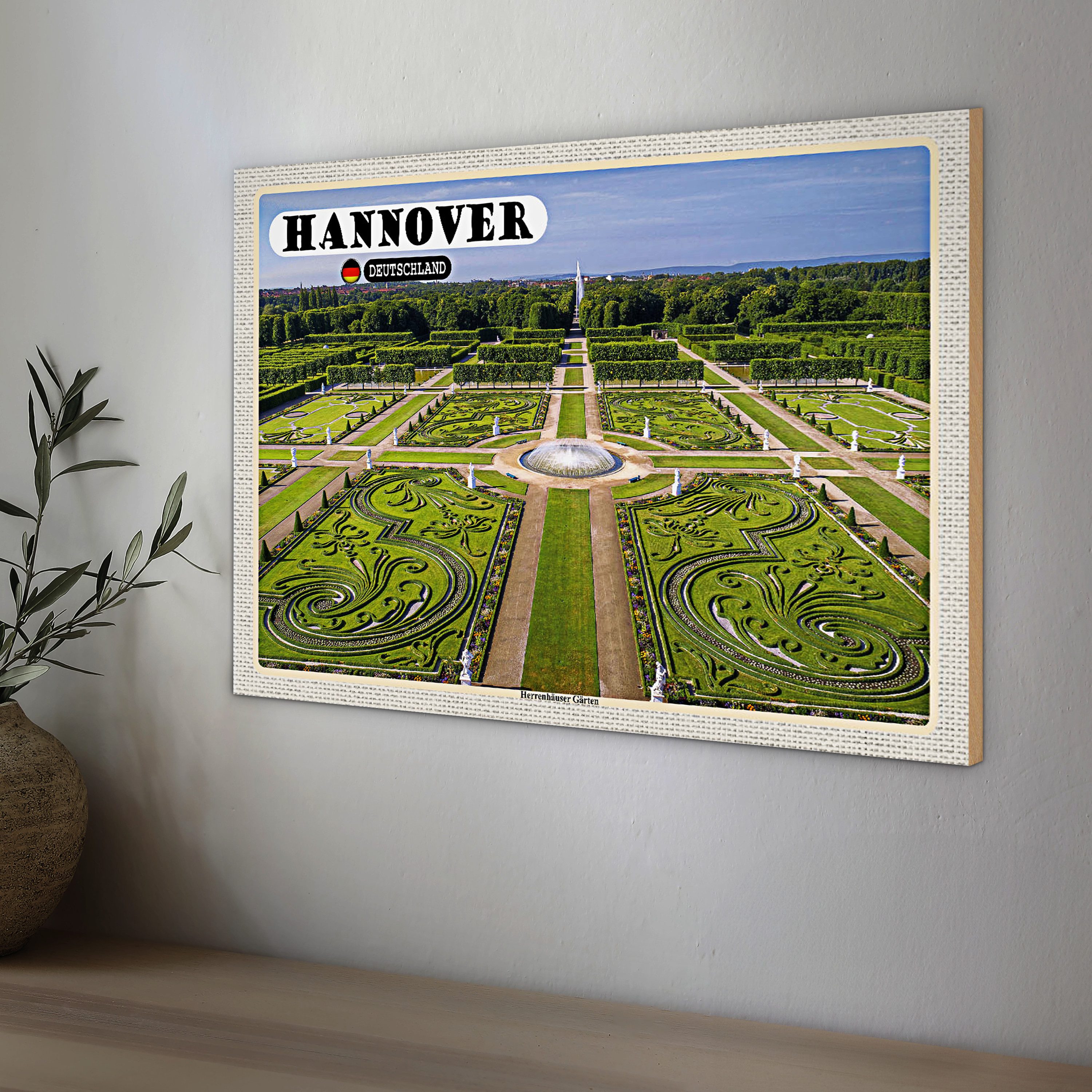 Roomando Holzbild Holzschild Städte Hannover Herrenhäuser Gärten 30x20cm