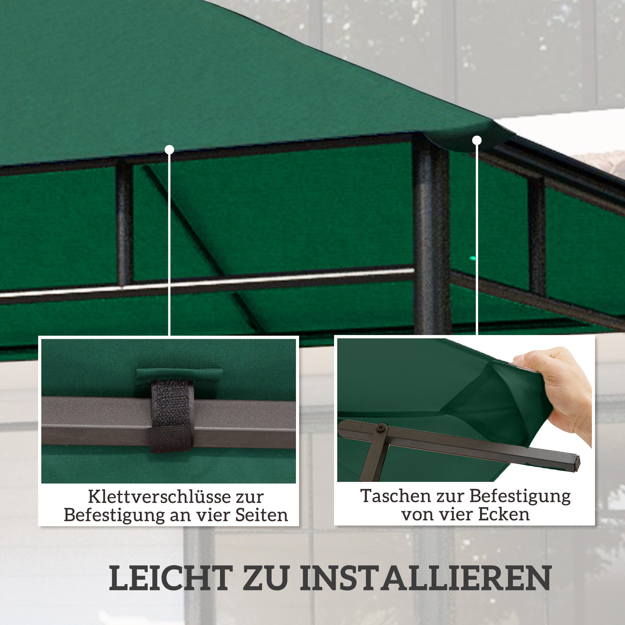 Outsunny Pavillon-Ersatzdach Ersatzbezug Ersatzteile aus Polyester-Stoff, grün, 180 g/m², 298 x 298 cm (Ersatzdach, Pavillondach), 298x298 für Metall-Gartenpavi – Bild 5 von 5