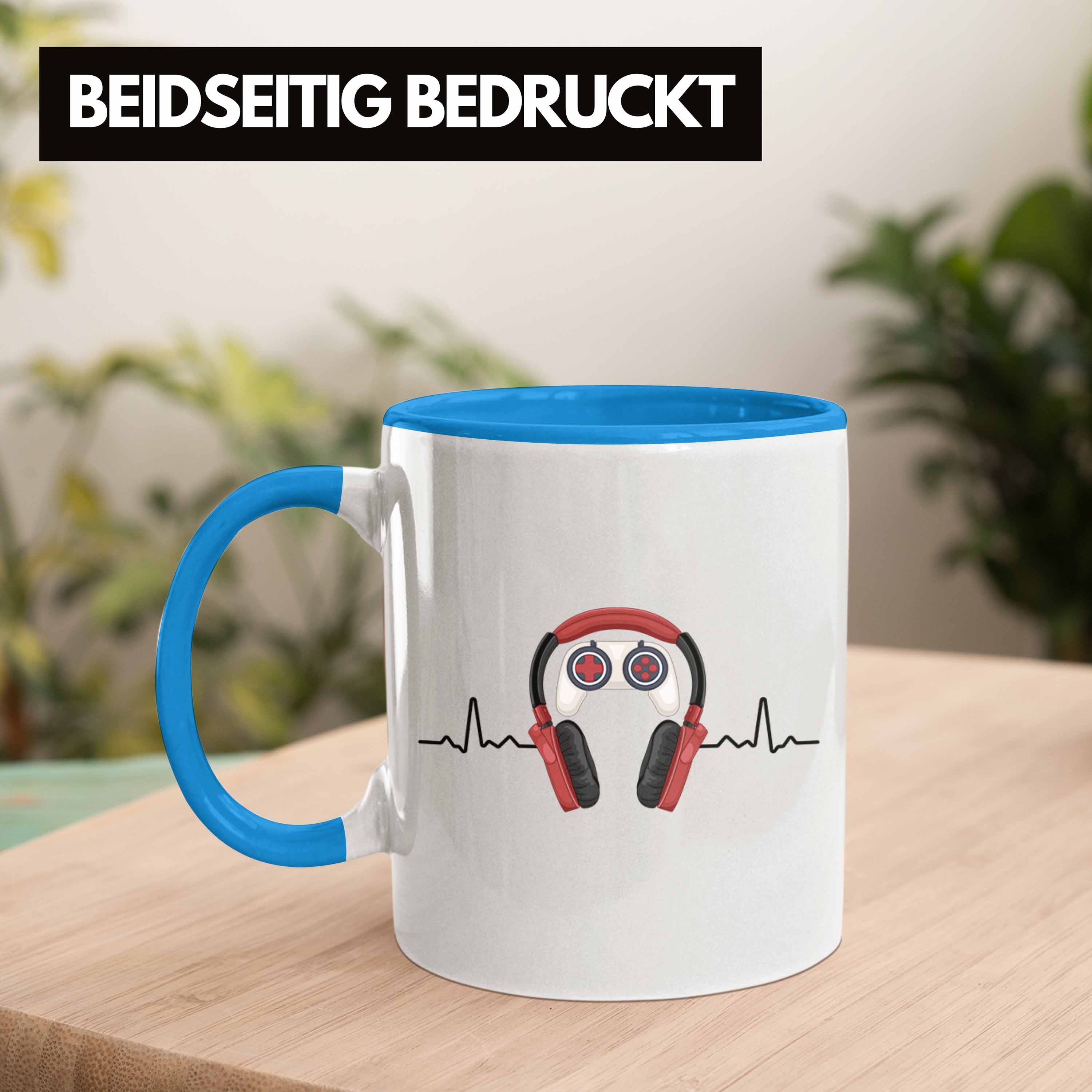 Mitbringsel Geschenk Jungs Herzschlag Gamer Trendation Jungen - Tasse Blau Zocker Tasse Trendation Geschenkidee