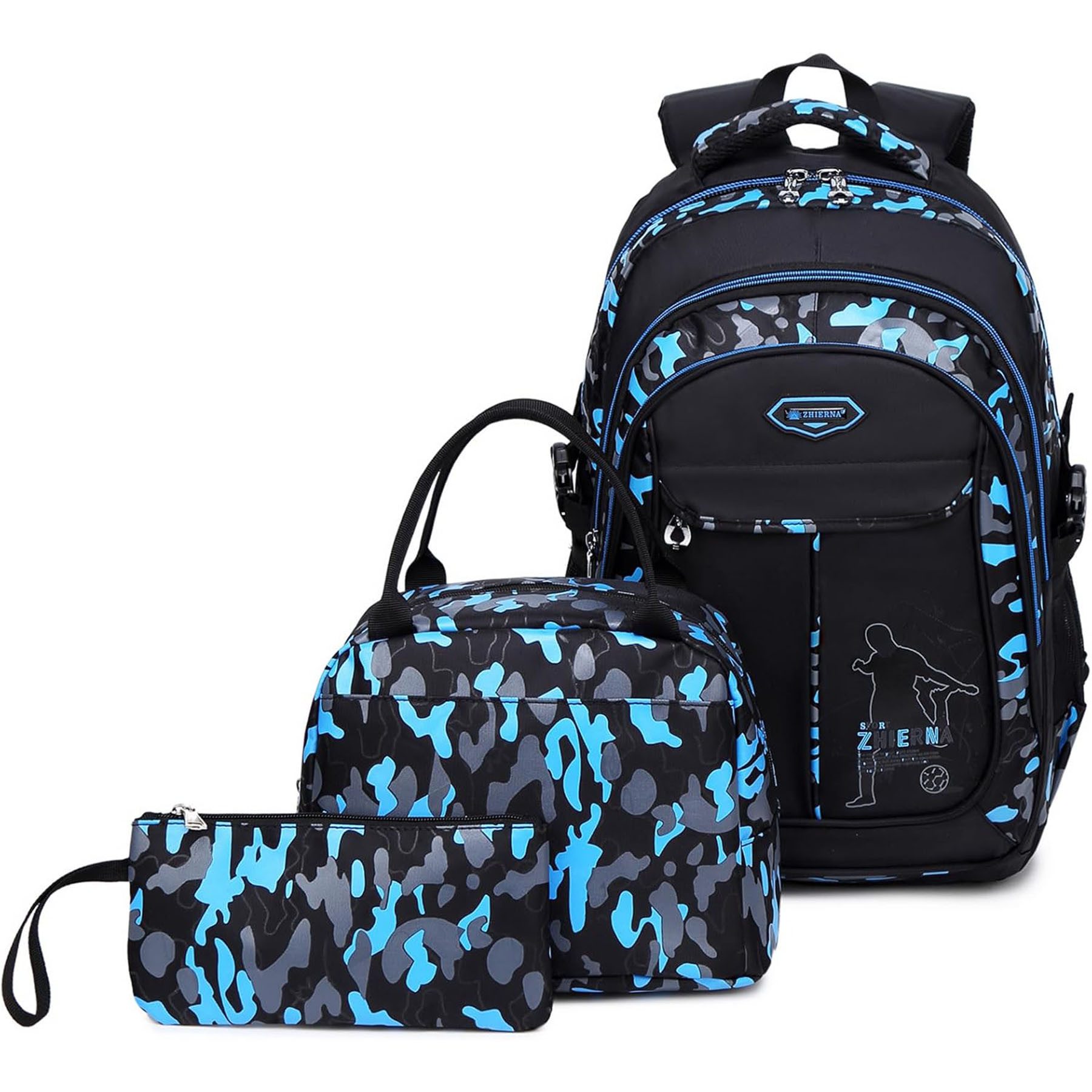 Mutig Schulrucksack Schulrucksack Teenager,Jungen Schulranzen-Set,Camouflage-Design (Mit Anhänger für jugendliche zum Schulbesuch,Einkaufen,Camping usw, Wasserdicht Schulranzen,Unisex Geeignet für Mittelstufe-Universität), Mit ergonomischem Design zur Entlastung von Schultern und Rücken
