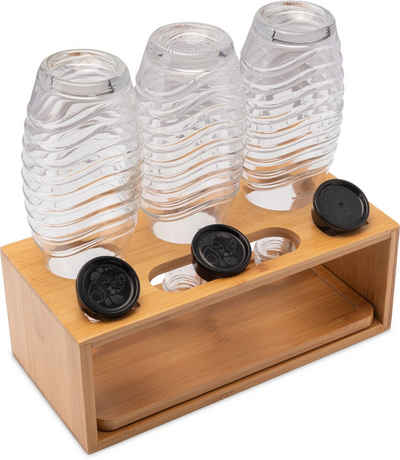 elbmöbel Flaschenhalter Flaschenhalter Bambus für SodaStream Crystal, Duo.. Flaschentrockner Flaschenständer Abtropf-Halter Bambus, (1-St), Für 3 Flaschen und Deckel, inkl Abtropftablett