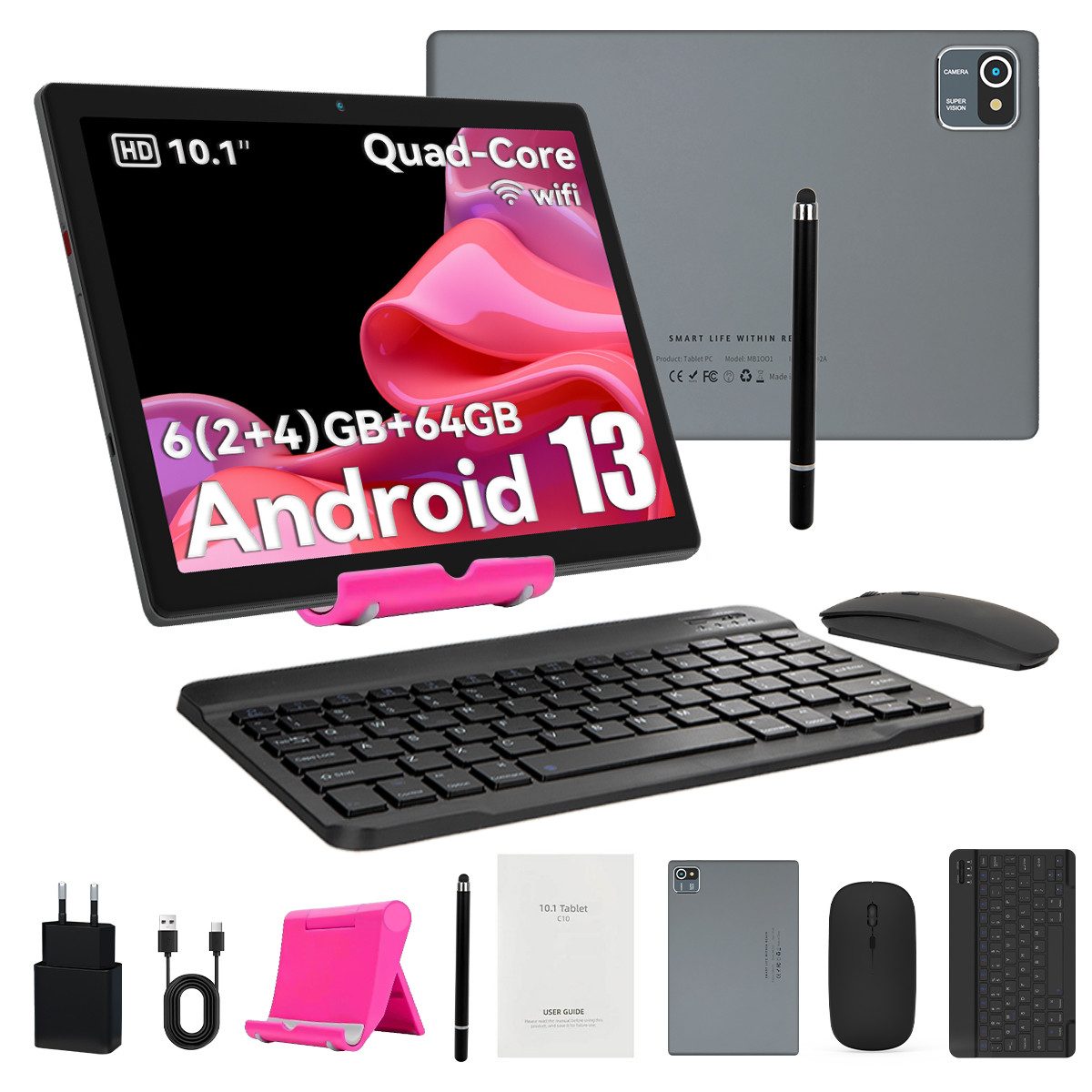 BUFO 10-Zoll-Tablet 6 (2+4)GB+64GB mit Maus, Tastatur und Stylus Tablet (10", 64 GB, Dual-Kamera)