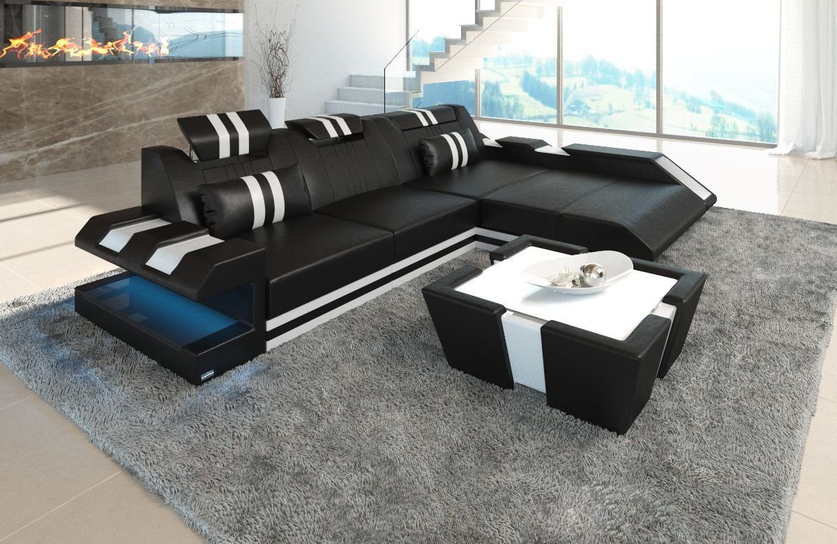 Sofa Dreams Ecksofa Ledersofa Apollonia L Form Leder Sofa Ledercouch, Couch, mit LED, wahlweise mit Bettfunktion als Schlafsofa, Designersofa