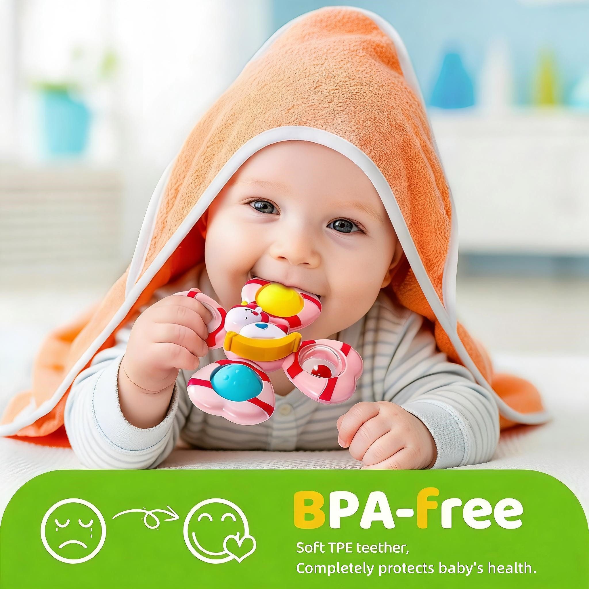 POPOLIC Badespielzeug Saugnapf Spielzeug Baby - Einhorn Spinner Baby ab 3 Monat (3-tlg), Badewannenspielzeug mit Rotierende Glocke Sensorik