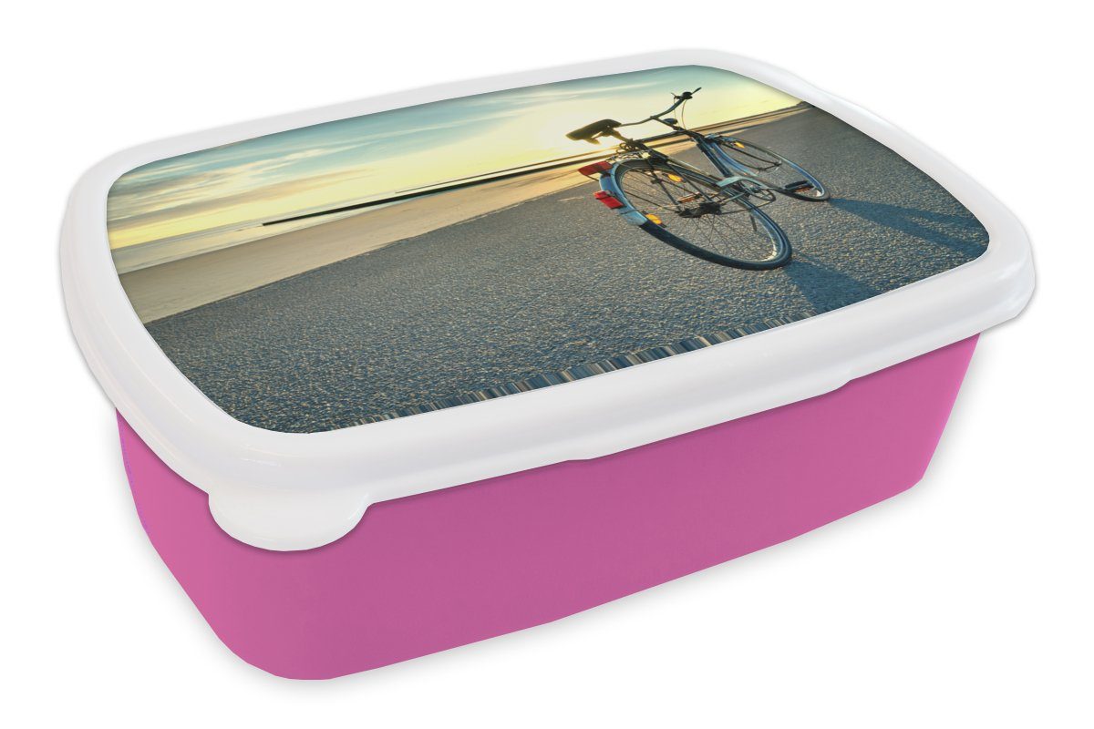 Erwachsene, - Mädchen, MuchoWow Lunchbox Sonnenuntergang, rosa Kinder, für Kunststoff - Fahrrad Nordsee (2-tlg), Brotbox Kunststoff, Snackbox, Brotdose