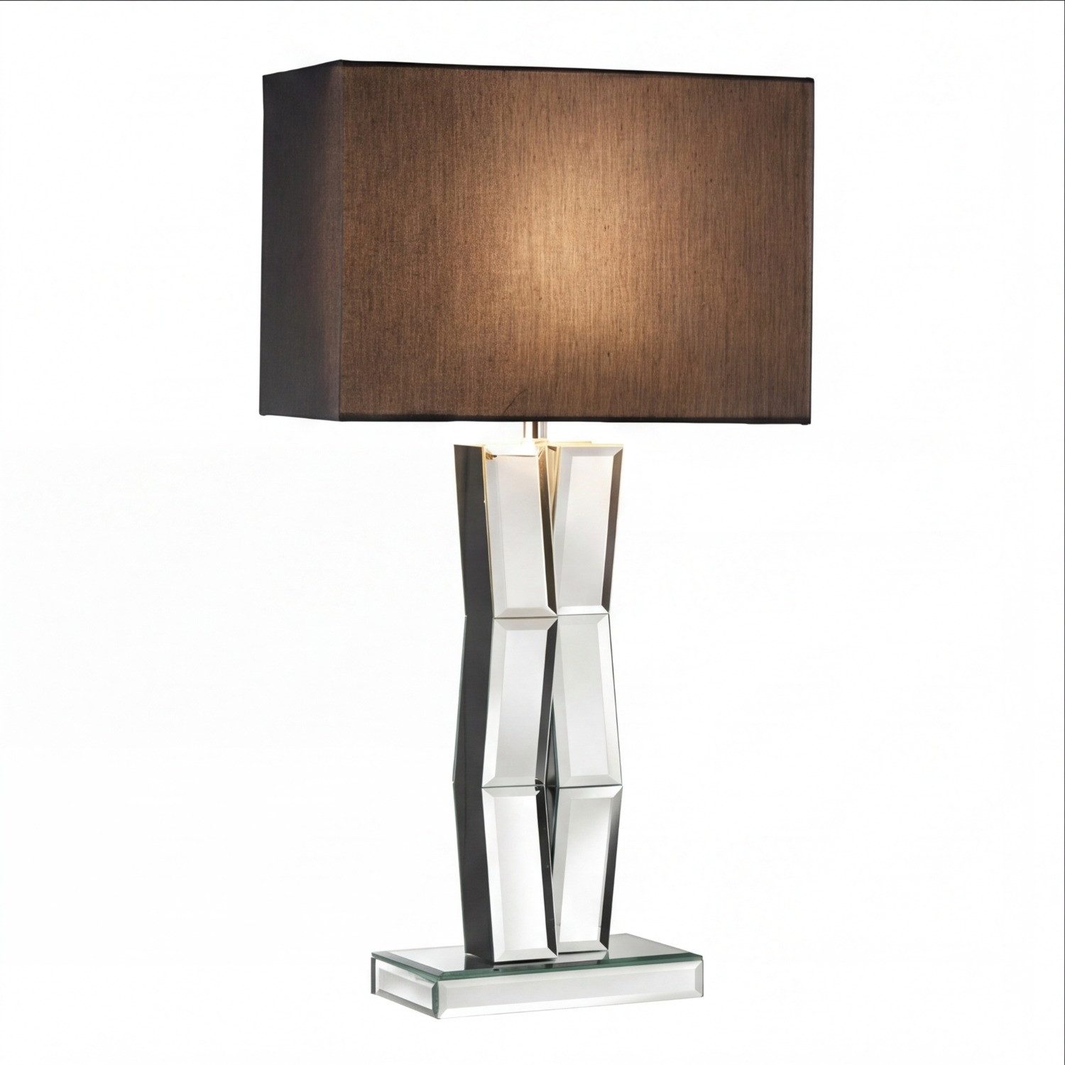 Licht-Erlebnisse Nachttischlampe TABLE, ohne Leuchtmittel, E27 Stoffschirm Spiegelglas blendarm 60 cm Kabelschalter