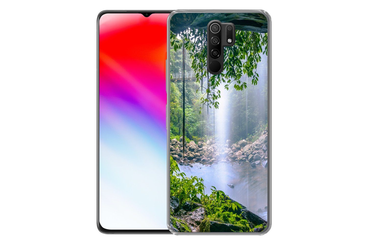 MuchoWow Handyhülle für Xiaomi Redmi 9 Dschungel - Regenwald - Wasser - Wasserfall - Pflan, Phone Case, Silikon, Schutzhülle Dünn