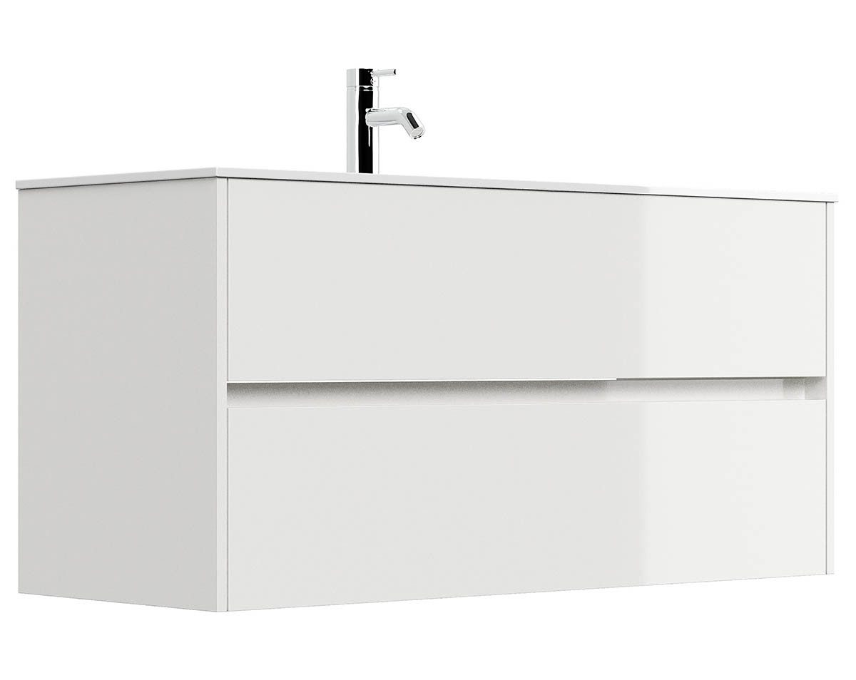 Posseik Waschtisch-Set Badmöbel Waschtisch LIMES 120cm, inkl. Waschbecken, weiß hochglanz, (Badmöbel Set, 1-St., Waschtisch Set)