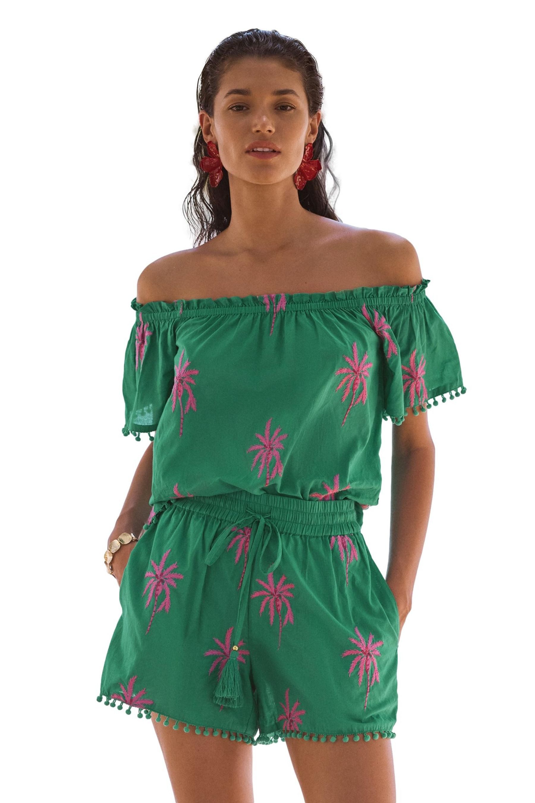 Love & Roses Carmenshirt Love & Roses Bardot-Strandoberteil mit Stickerei (1-tlg)