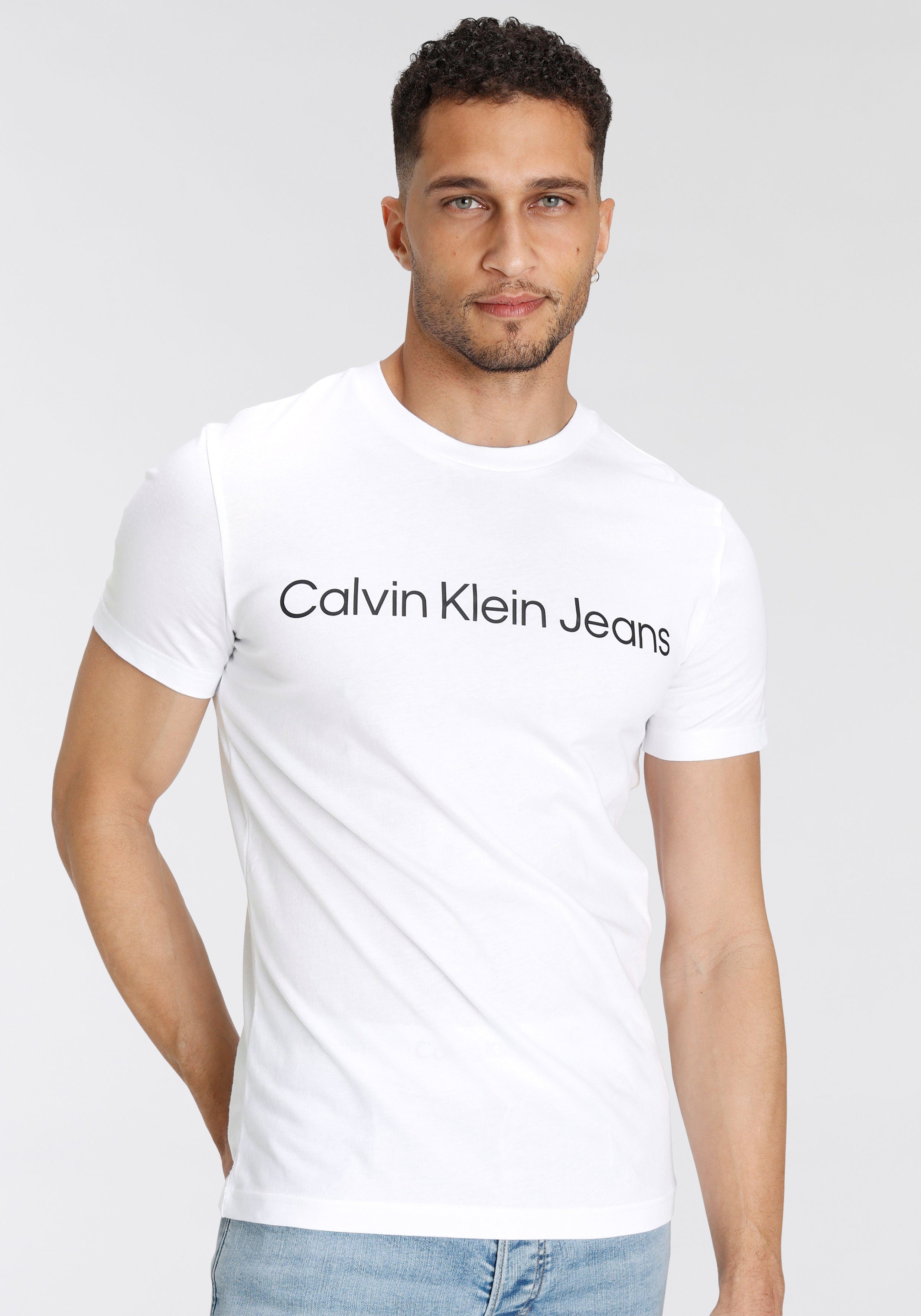 CORE Jeans Calvin TEE Bright Klein LOGO T-Shirt White SLIM INSTITUTIONAL