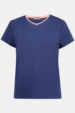 Gina Laura Longtop T-Shirt farbige Kanten V-Ausschnitt Halbarm