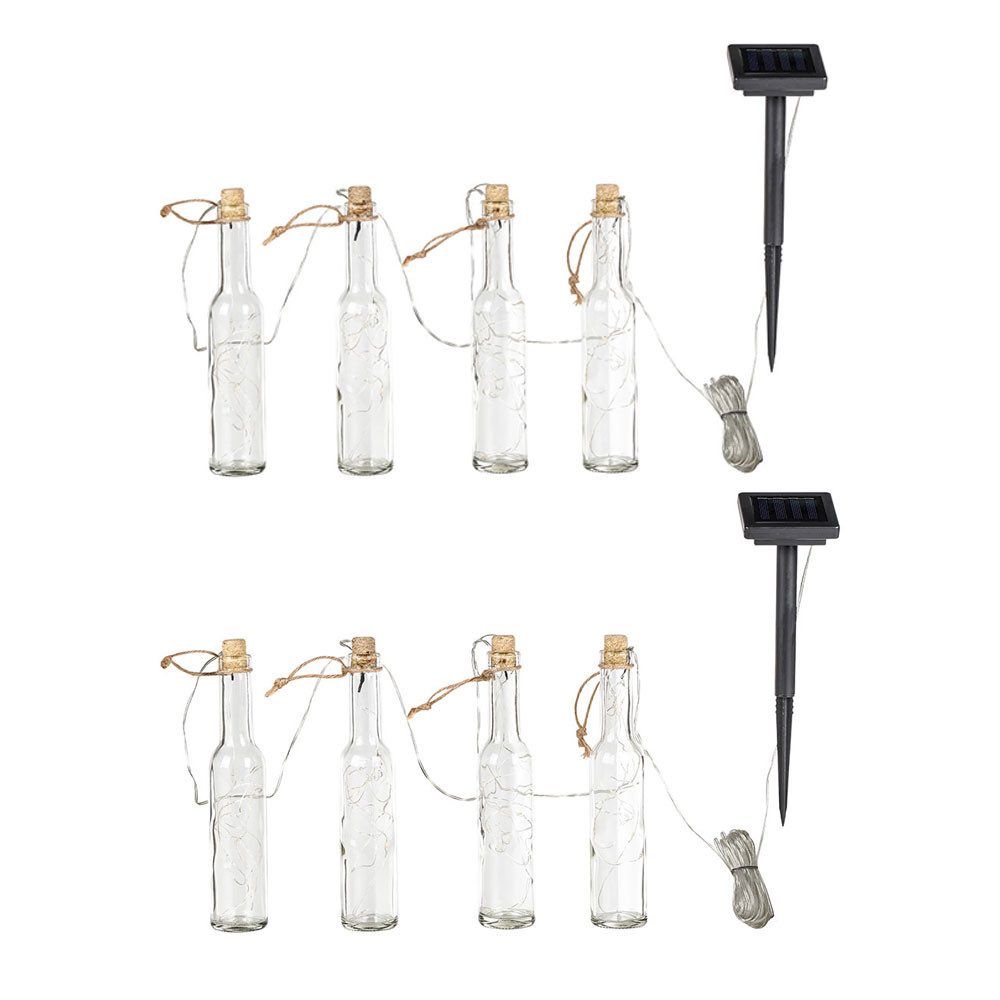 Haushalt International LED Dekolicht, LED-Leuchtmittel fest verbaut, Warmweiß, Außenlampe LED Solarleuchte Lichterkette Glas Flasche 8-flammig Deko