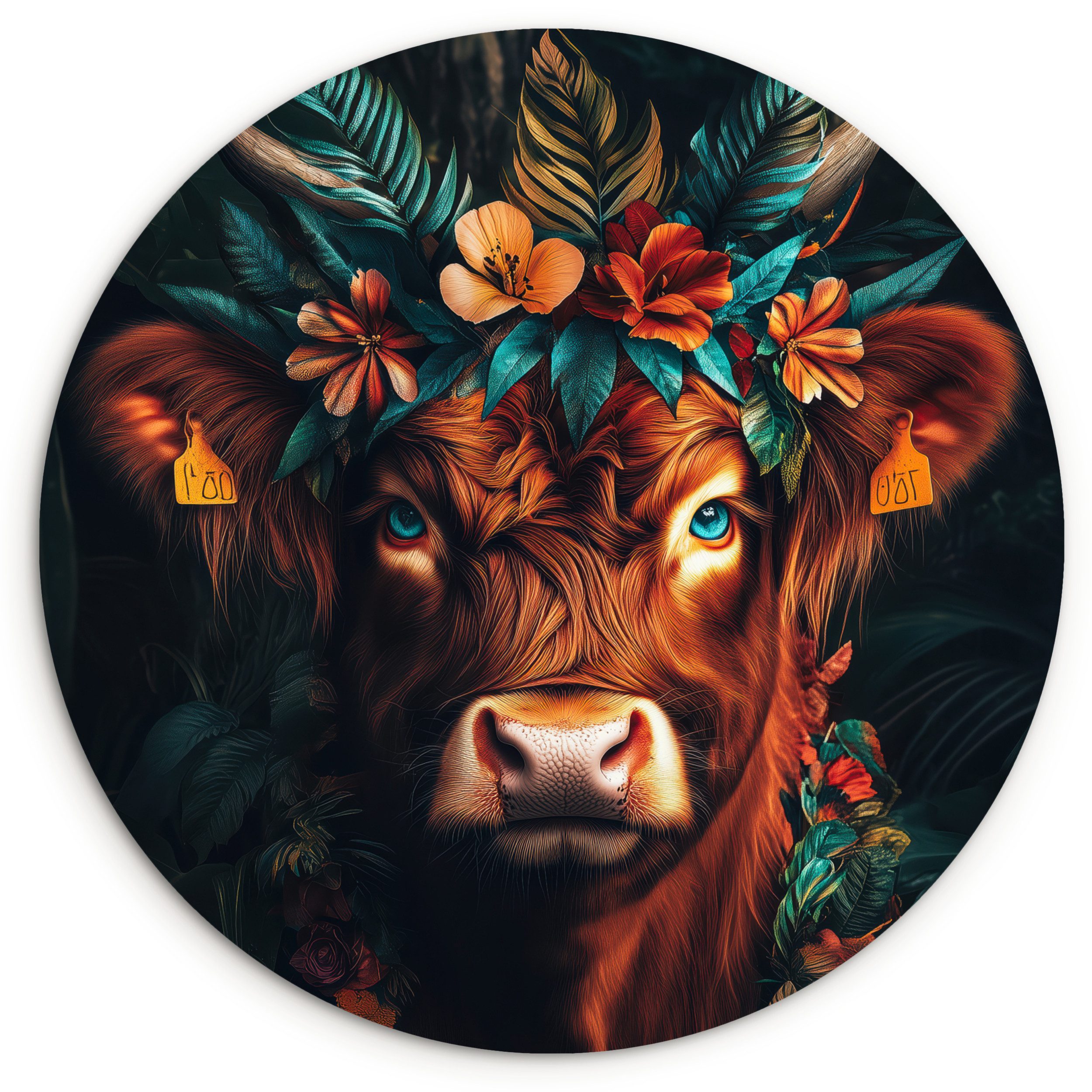 MuchoWow Gemälde Schottischer Highlander - Blumen günstig online kaufen
