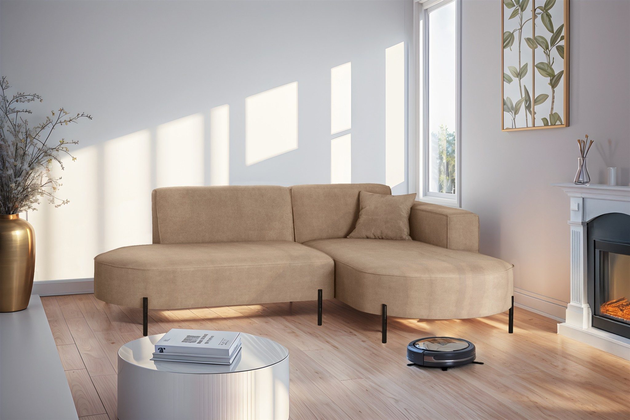 Fun Möbel Ecksofa Sofa VALENCIA XS in Stoff Noel, Ottomane Links oder Rechts, für Saugroboter geeignet