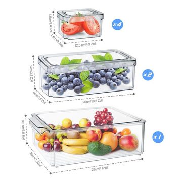 MDHAND Aufbewahrungsbox Durchsichtig Stapelbare Kühlschrank Organizer mit Deckel, 7 Teiliges Set