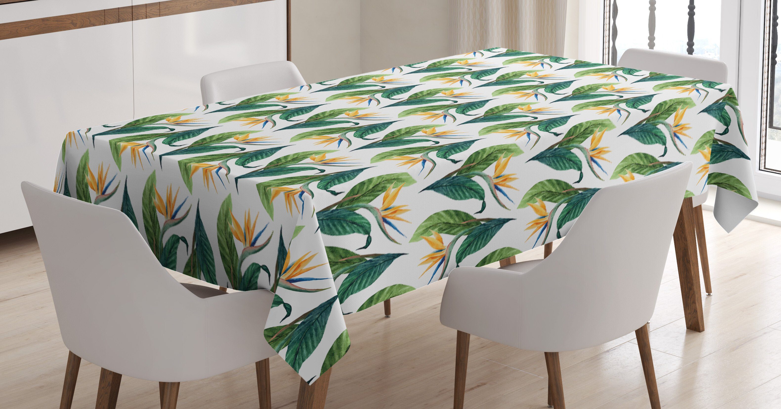 Abakuhaus Tischdecke Farbfest Waschbar Für den Außen Bereich geeignet Klare Farben, Exotisch Paradiesvogel Blumen-Kunst