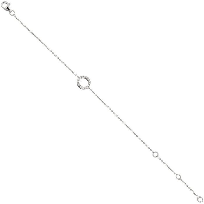 Schmuck Krone Silberarmband Armband mit Anhänger Kreis weiße Zirkonia 925 Silber Länge variabel bis 18 5cm
