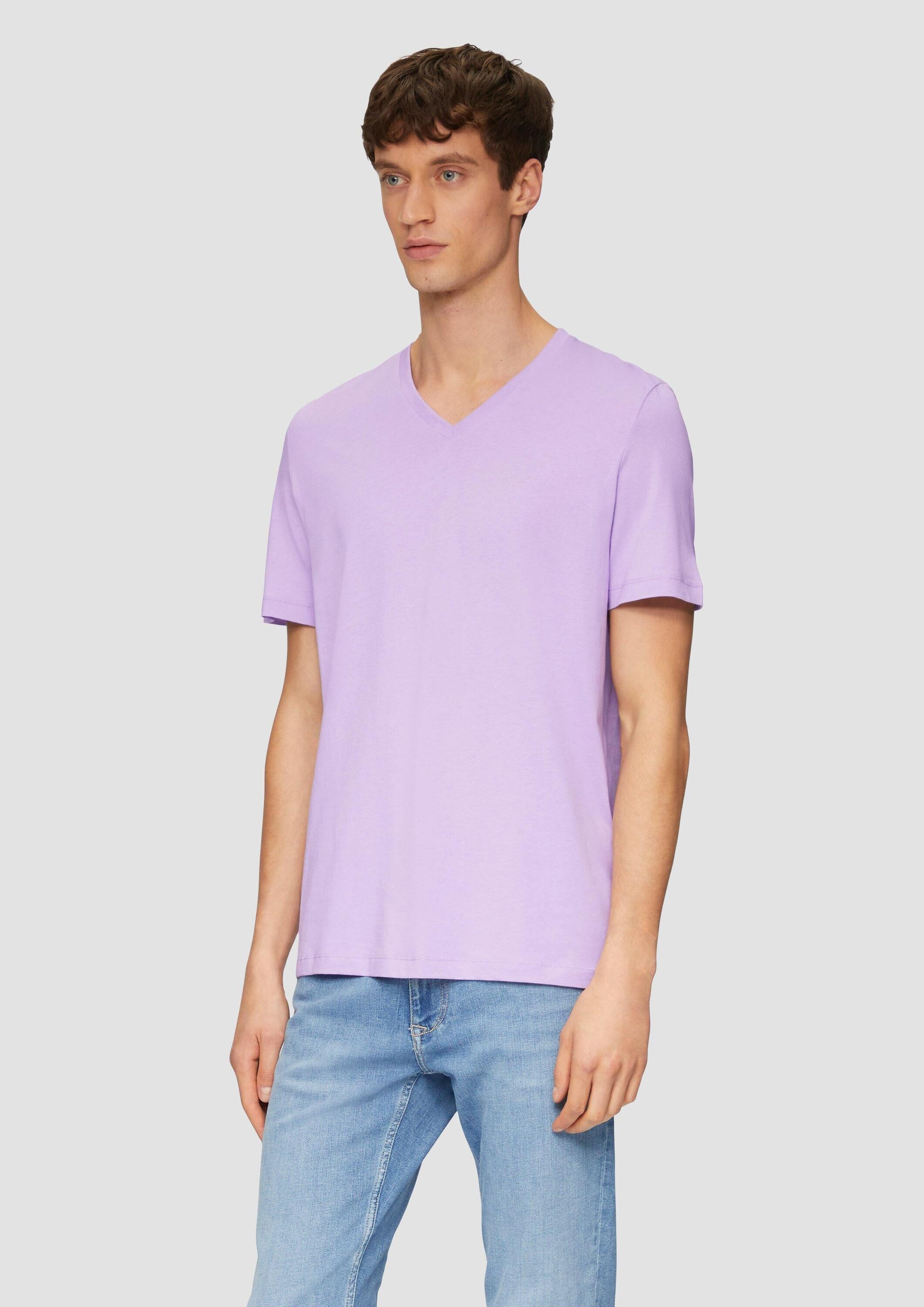 s.Oliver Kurzarmshirt T-Shirt T-Shirt mit V-Ausschnitt und Logo-Print günstig online kaufen