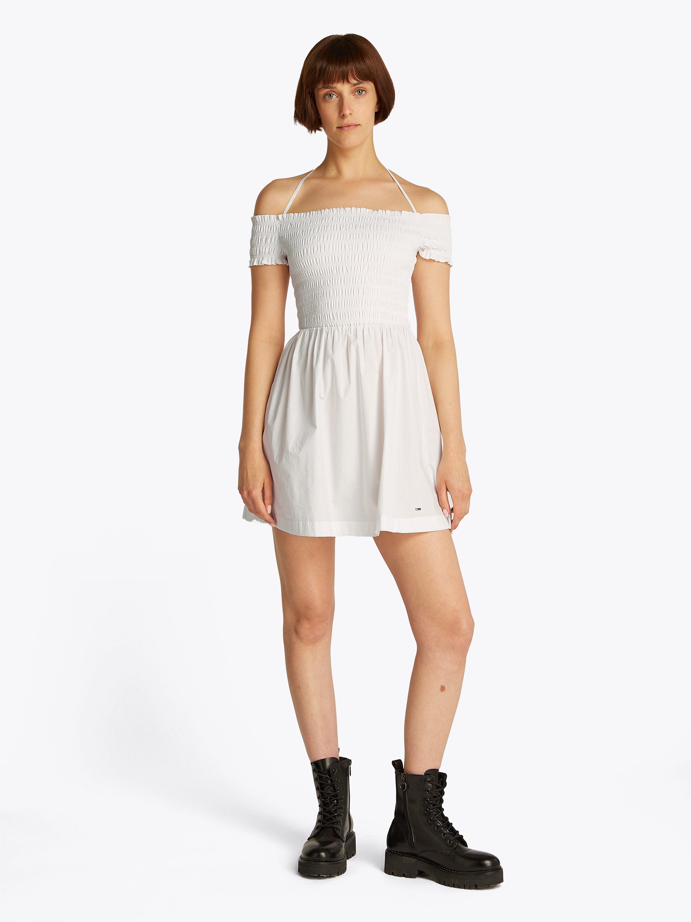 Tommy Jeans Smokkleid TJW RUCHE F&F POPLIN DRESS EXT in Smok-Optik