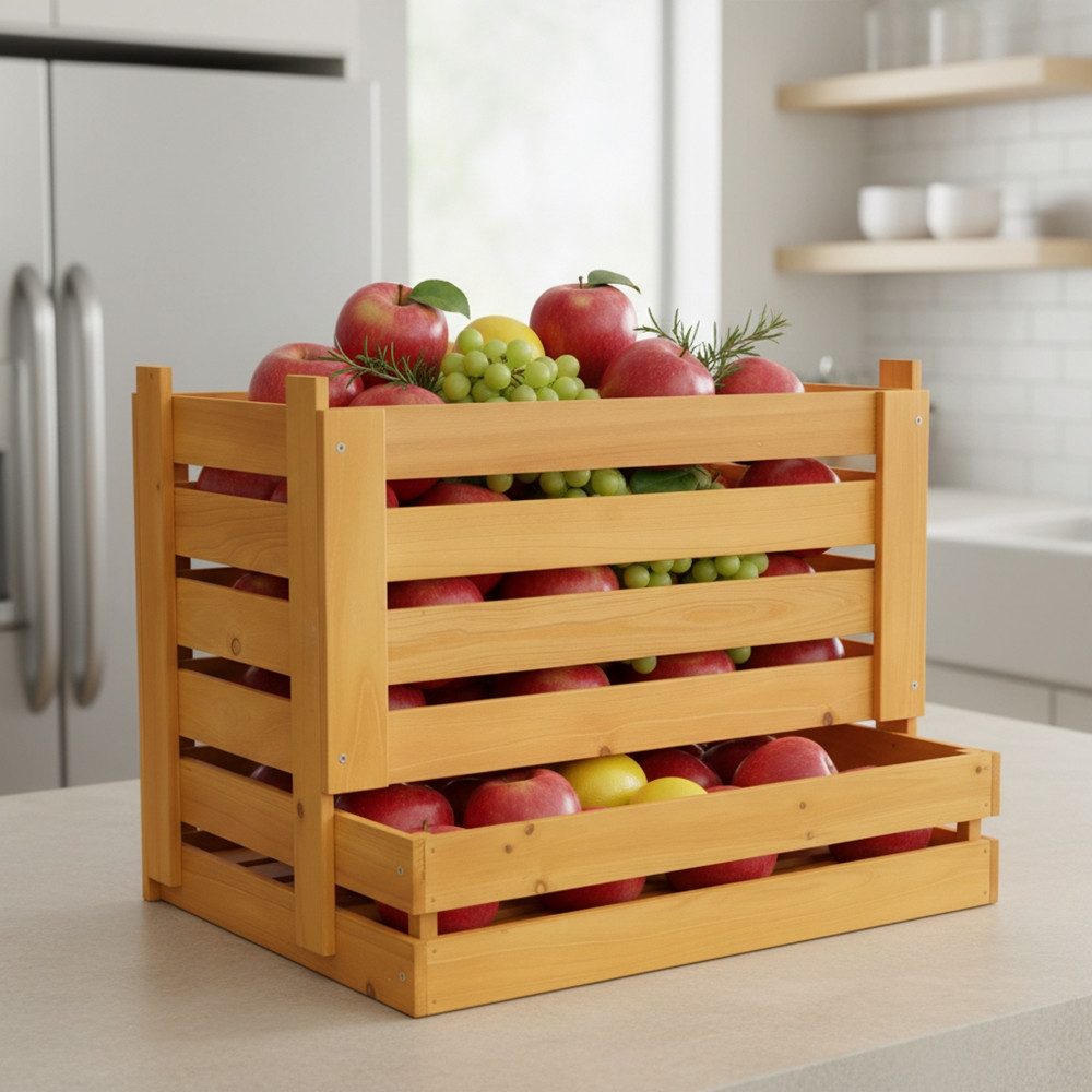 Melko Holzkiste Vorratskiste Kartoffelkiste Universalkiste Obst Aufbewahrungskiste (großzügiges Fassungsvermögen, Kein Kondenswasser, kein Hitzestau – ideal für frische Vorratshaltung), Multifunktionale Nutzung